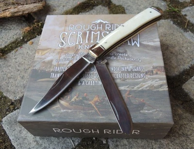 BLUE RIDGE KNIVES, INC Rough Ryder Rider SCRIMSHAW KNIFE KIT Trapper mit Zubehör für Griffgravur