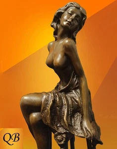 ART DECO BRONZE FIGURINE SCULPTURE STATUE HOT CAST MICHELLE LADY FIGURE SIGNED - Picture 1 of 12