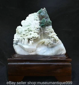 12 Zoll chinesische natürliche Duschan Jade Schnitzerei Gebirgsbaum Brücke Skulptur Statue - Bild 1 von 10
