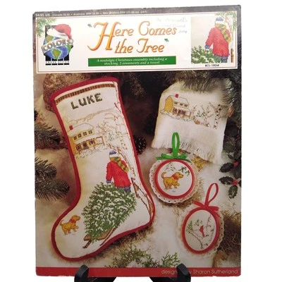 Vintage Cross Stitch Patterns, Here Comes the Tree by Sharon Sutherland, 1992 - Image 1 of 2