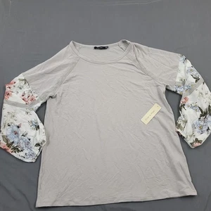 Doe & Rae Bluse Damen 1XL lang Ballonärmel Pullover Stretch geblümt grau - Bild 1 von 13