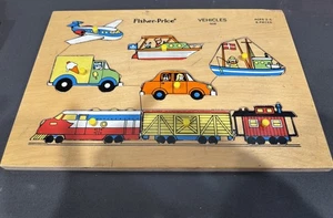 Vintage Fisher-Price Wooden Puzzle #508 Vehicles 8 Pieces Holland Color 1972 - Picture 1 of 10