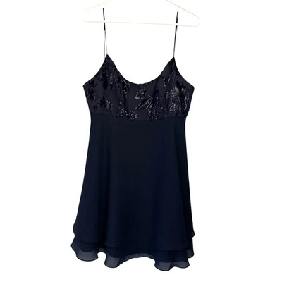Faviana New York Navy Blue Y2K Style Floral Spaghetti Strap Midi Dress Size 9/10 - Image 1 of 4