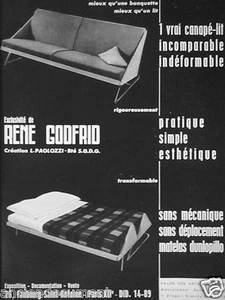 PUBLICITÉ 1957 BANQUETTE TRANSFORMABLE RENÉ GODFRID CRÉATION L.PAOLOZZI - Picture 1 of 1