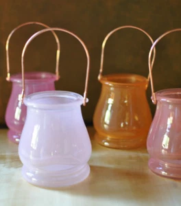 4 Teelichter Teelichthalter Rosa Orange zum Hängen Set Teelicht Glas Kupferbügel - Bild 1 von 3