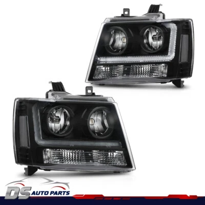 Fit For 2007-2014 Chevy Avalanche Tahoe Suburban LED DRL Headlights Clear/Black - Image 1 of 4