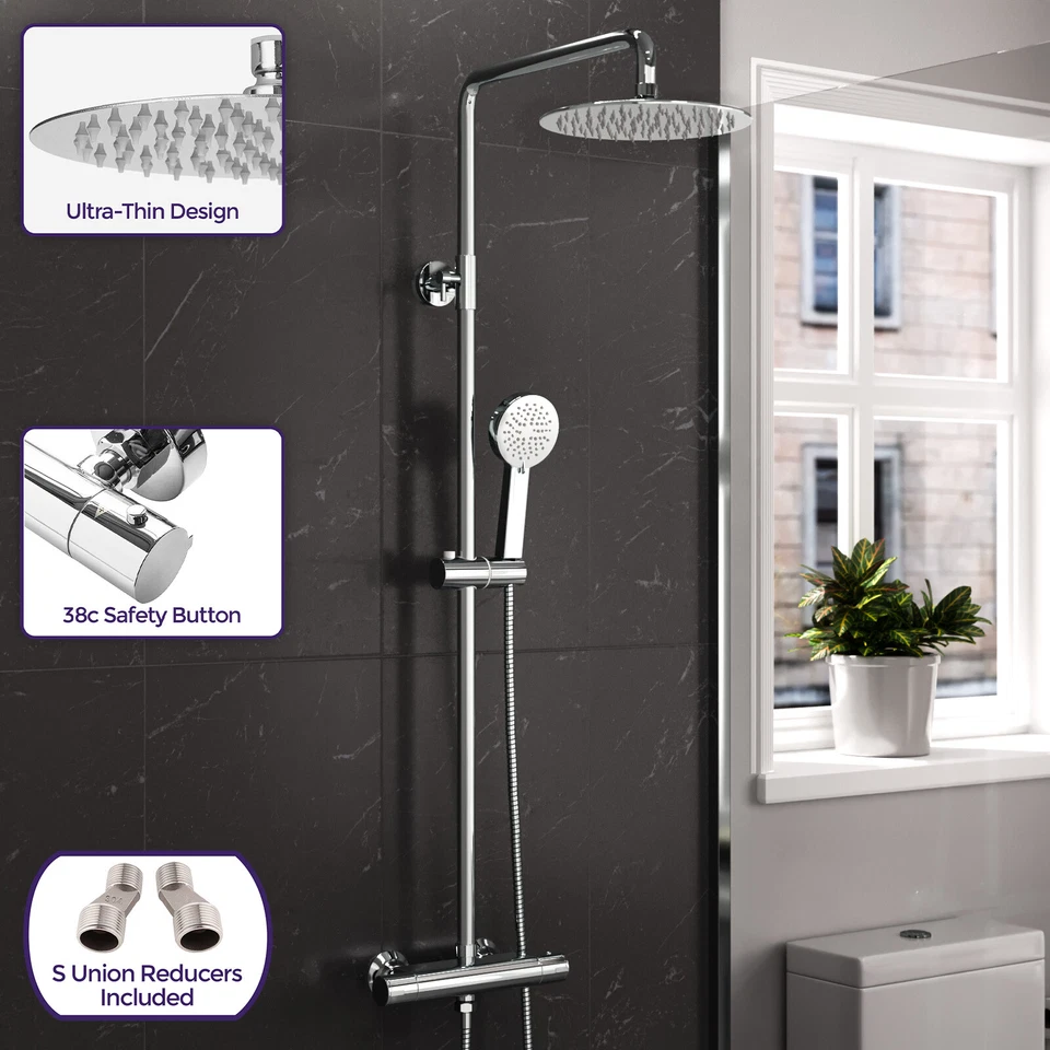 BATHROOM REPUBLIC ROSA ROUND THERMOSTATIC DUAL CONTROL RISER SLIDER SHOWER MIXER TAP HANDSET