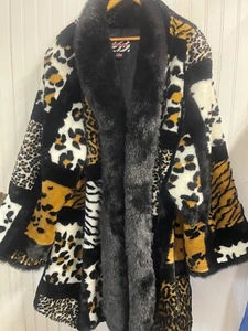 Maria Dionisiou Mantel W 3 x Kunstfell schwarz braun weiß Patch - Bild 1 von 14