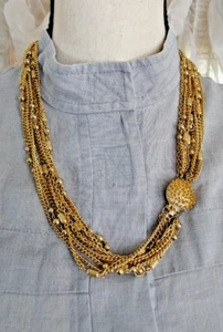 Vintage Multi Strand Chunky Chain Statement NECKLACE Spike Clasp Gold Tone - Picture 1 of 4