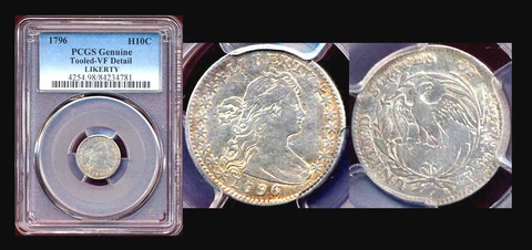 1796 H 10C-PCGS GENUINE-Tooled VF Detail LIKERTY-NICE TONING HALF DIME DRAPED ++ Cover