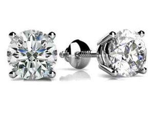 2.00 Ct D VS1 Round Lab Grown Diamond Studs Screw Back 14k White IGI Certified - Picture 1 of 5