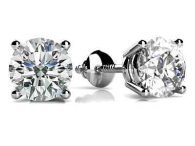 2.00 Ct D VS1 Round Lab Grown Diamond Studs Screw Back 14k White IGI Certified - Image 1 of 4