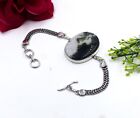 Cabochon Moss Agate Gemstone Jewelry Foxtail Chain Bracelet 925 Sterling Silver