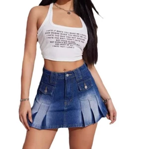skirt versatile utility half-skirt with pleats New trendy women's denim - Picture 1 of 11