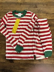 Hanna Andersson Long John Pajamas Red/White/Green Stripes 120cm (US 6-7) - Picture 1 of 3