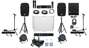 Pair 12" DJ Speakers+Sub+Amp+Headphones+Facade+Lights+Fogger+Mics+Stands+Cables - Picture 1 of 12