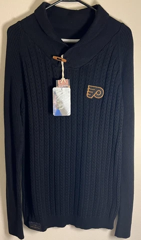 NWT Women’s Philadelphia Flyers Logo Salute NHL Black Shawl Sweater Size Small Cover
