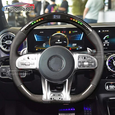 Volante LED de fibra de carbono real apto para Mercedes-Benz G63 C63 S63 AMG con moldura Foto 1 de 4