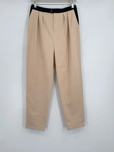 Alice + Olivia Tan Woven Black Trim Cuff Hem Pleated Trouser Pants Sz 8 - Picture 1 of 7