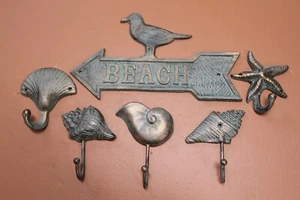 Seashell Lover Decor Gift For Mom, Seashells Wall Hooks, Metal Nautical Touch - Picture 1 of 11