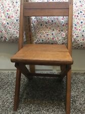 Vintage Child's Light Brown Wooden Folding Chair Dinon KCMO Sunday School Church
