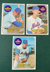 Lote de 3 tarjetas de béisbol 1969 New York Mets Kranepool, Hendley, Cardwell - Imagen 1 de 2