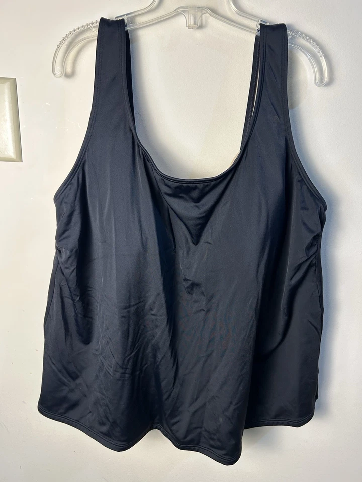 Top de Natación LL Bean Tankini 18W Plus Negro Cuello Redondo Completo Acolchado Sujetador Forrado Playa Foto 1 de 4