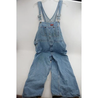 Fair Condition Dickies Denim Bib Overalls Light Wash Workwear Style Men W46 L30 - Image 1 of 4