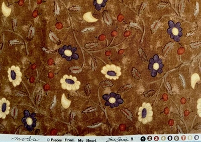 1 Yd 31” Moda Fabric Pieces of my Heart by Sandy Gervis Cream Purple Brown - Image 1 of 2