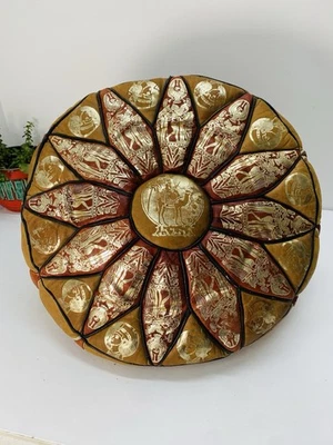 Vintage Mid Century Moroccan “Egyptian” Leather Pouffe Ottoman Footstool 70’s - Image 1 of 4