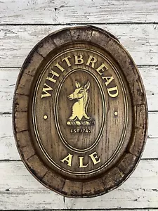 Vintage Whitbread Ale Holzimitat Fass Wandbehang Zauber Logo Bar Bier Schild - Bild 1 von 7