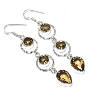 Smoky Quartz Gemstone Handmade 925 Sterling Silver Jewelry Earring Size 2.5" - Picture 1 of 1