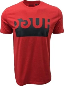 Mens HUGO T-Shirt Red Round Neck Short Sleeve With Logo - Doguh - Picture 1 of 6