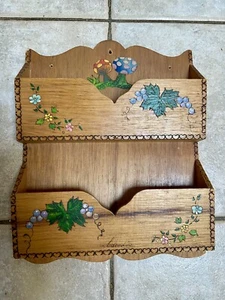 Wooden Mail Letter Holder Wall Hanging  Hand Painted - Fruit/flowers-Columbia - Picture 1 of 13