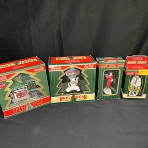 New Lot Of 4 Coca Cola Ornaments Trim A Tree, Polar Bear, Town Square - Picture 1 of 12