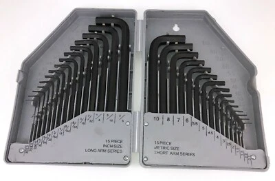 31pc piece Allen Wrench Hex Key Set Set METRIC SAE Standard Short Long Arm Steel - Image 1 of 4