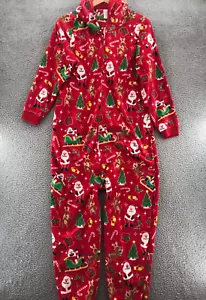 The Childrens Place Pyjama Erwachsene groß rot lieber Weihnachtsmann Vlies einteilig mit Kapuze - Bild 1 von 12