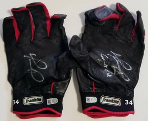 David Ortiz Signed Game Used Franklin Black/Red Batting Gloves with Inscrip "GU" - Picture 1 of 4