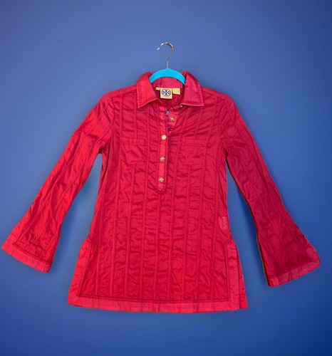 TORY BURCH Camicia smock Tori Burch rossa a costine con bottoni oro taglia 2