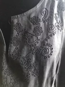 Neu mit Etikett Valerie Lord and Taylor schwarz Leinen Tunika Top L Kurta bestickt klassisch - Bild 1 von 4