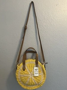 ROUND STRAW PURSE, STYLE & CO., YELLOW/BEIGE - Picture 1 of 5