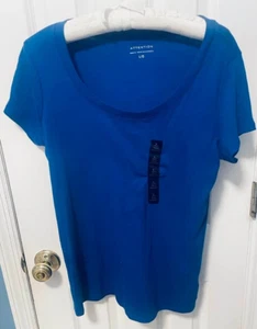 Women's ATTENTION Blue Scoop Neck Tee - Size Large - Picture 1 of 2