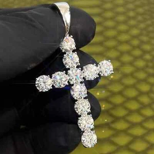 2.50 Ct Round Cut Certified Moissanite Cross Pendant 14k White Gold Plated WO/C - Picture 1 of 4