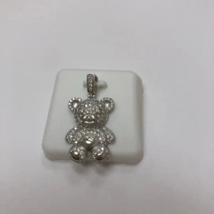 925 Sterling Silver with Cubic Zirconia Teddy Bear Pendant - Picture 1 of 5
