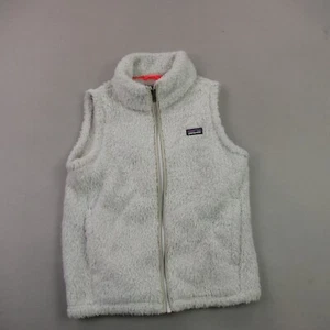 Patagonia Jacket Girls XL Sleeveess Full Zip Lightweight White Fleece Pockets - Picture 1 of 9