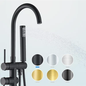 Freestanding Bathtub Faucet Floor Mount Tub Filler Matte Black High Flow Shower - Picture 1 of 8