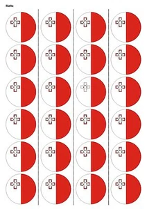 24X PRECUT MALTA FLAG BIRTHDAY EDIBLE WAFER PAPER, CUPCAKE, CAKE TOPPERS 1209 - Picture 1 of 1
