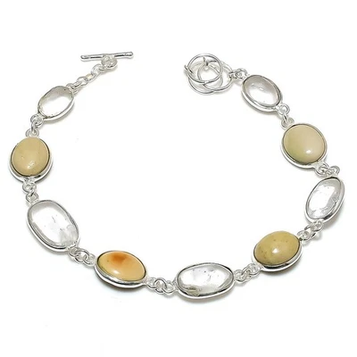 Brazalete de plata de ley 925 con topacio blanco natural, piedras preciosas crisoprasa 7-8" L406 Foto 1 de 4