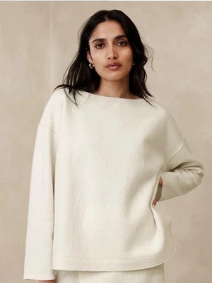 BANANA REPUBLIC Romina Boucle Top Mezcla Lana Helado Vainilla Beige Mujer’s M Foto 1 de 4