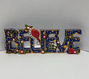 Maria Engelbreit Worte zum Leben von BELIEVE Schild 2003 Weihnachtsfigur ME - Bild 1 von 20
